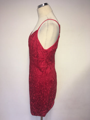 MICHELLE KEEGAN FOR LIPSY RED LACE & SEQUINNED PENCIL DRESS SIZE 14