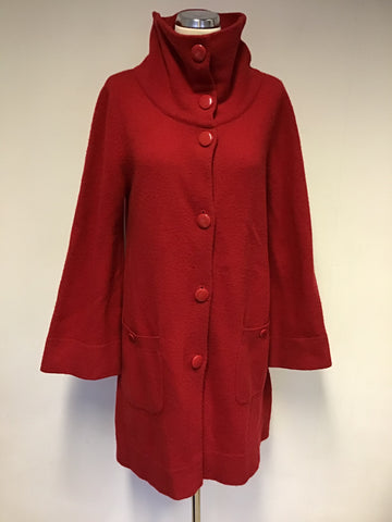 PHASE EIGHT RED KNIT LAMBSWOOL BUTTON FRONT COAT SIZE 14
