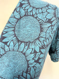 SEASALT CHAPELLE TURQUOISE & NAVY SUNFLOWER PRINT SHORT SLEEVE COTTON MIDI DRESS SIZE 10