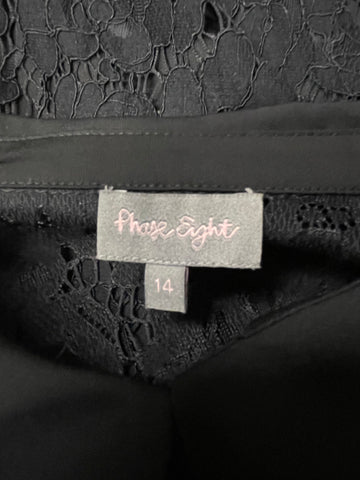 PHASE EIGHT BLACK LACE OVERLAY LONG SLEEVE BLOUSE SIZE 14