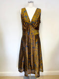 JIGSAW BRONZE SILK FLORAL PRINT FIT & FLARE OCCASION DRESS SIZE 14
