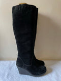 MISS KG/ KURT GEIGER BLACK SUEDE WEDGE HEEL KNEE LENGTH BOOTS SIZE 4/37