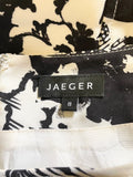 JAEGER BLACK & WHITE FLORAL PRINT SLEEVELESS PENCIL DRESS SIZE 8/10