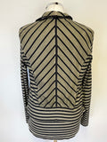 MARCCAIN KHAKI & BLACK STRIPE SLEEVELESS TOP & MATCHING ZIP UP JACKET SET SIZE N4 UK 14