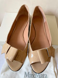 MAX MARA CAMEL PATENT LEATHER PEEP TOE BOW TRIM FLATS SIZE 7/40