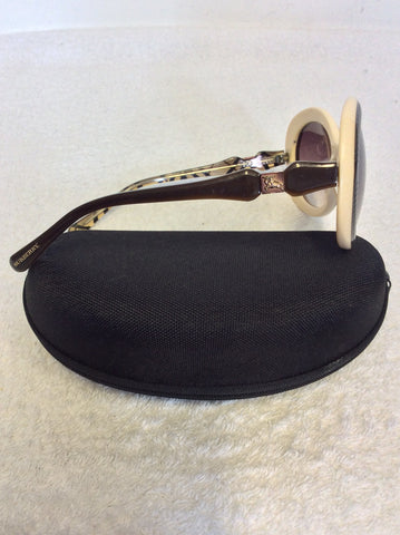VINTAGE BURBERRY DARK BROWN & CREAM TRIM SUNGLASSES