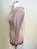WHISTLES MAUVE BEAD TRIMMED SILKY FINE KNIT TOP SIZE M