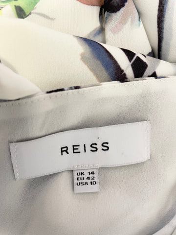 REISS NAOMI MULTI COLOURED PRINT COLD SHOULDER TIE BELT OCCASION  DRESS SIZE 14