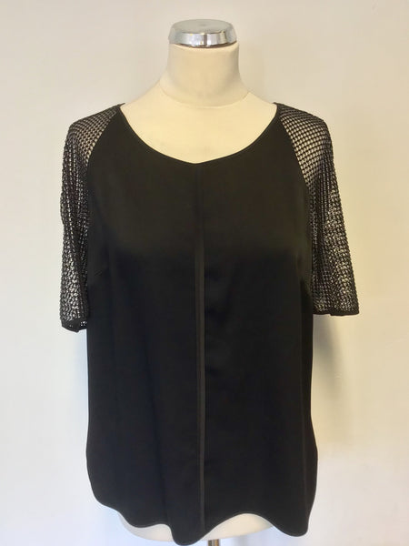 REISS ROXY BLACK MESH SLEEVE TOP SIZE 12