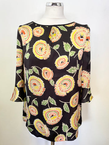CLEMENTS RIBEIRO BLACK FLORAL PRINT TOP SIZE 10