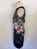 BRAND NEW HOBBS NAVY BLUE & MULTI COLOURED FLORAL PRINT PENCIL DRESS SIZE 10