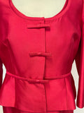 HOBBS RED SILK & WOOL BLEND PENCIL DRESS & JACKET SUIT SIZE 14