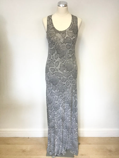 TED BAKER GREY SNAKESKIN PRINT STRETCH JERSEY MAXI TANK DRESS SIZE UK XS