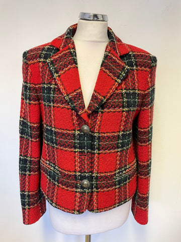 OUISET RED & GREEN CHECK WOOL BLEND JACKET SIZE 12