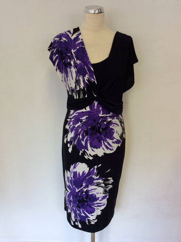 PRÉCIS PURPLE,BLACK & WHITE FLORAL PRINT STRETCH PENCIL DRESS SIZE 10