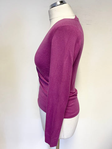 JIGSAW MAGENTA SILK & ANGORA WRAP AROUND LONG SLEEVE JUMPER SIZE S