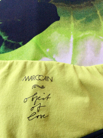 MARCCAIN BLACK & LIME GREEN LEAF PRINT DRESS SIZE N1 UK 8/10