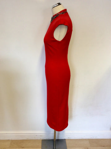 BRAND NEW TED BAKER RED HIGH NECK EMBELLISHED DRESS SIZE 2 UK 10