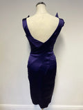 KAREN MILLEN PURPLE SATIN PLEATED DETAIL NECKLINE SPECIAL OCCASION PENCIL DRESS SIZE 10