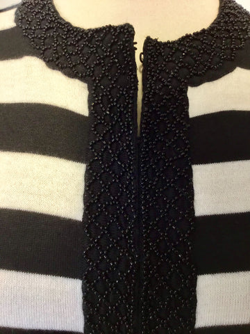 BRAND NEW BODEN BLACK & WHITE STRIPE BEADED TRIM CARDIGAN SIZE 10