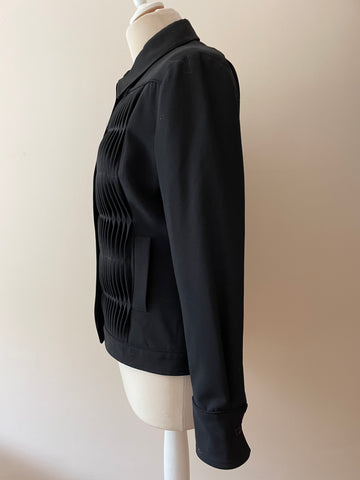 CACHAREL BLACK WOOL PLEATED DESIGN LONG SLEEVE BUTTON FASTEN JACKET SIZE 10