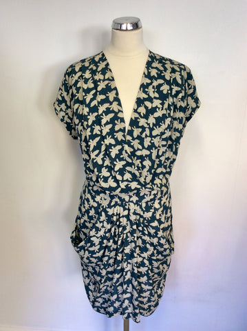 WHISTLES GREEN BIRD PRINT SILK DRESS SIZE 14