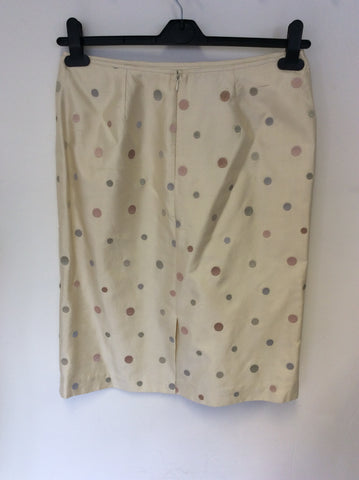 SPENSER JEREMY IVORY SILK SPOT JACKET & SKIRT SUIT SIZE 10