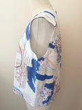 COS WHITE,BLUE & PINK PRINT COTTON SLEEVELESS TOP SIZE 42 UK 14