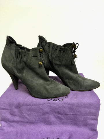 LULU GUINNESS GREY SUEDE DRAWSTRING TIE ANKLE BOOTS SIZE 6/39