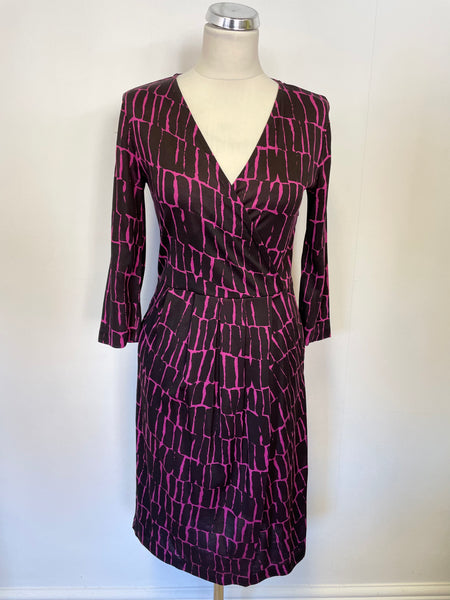 JAEGER BLACK & CERISE PINK 3/4 SLEEVE PENCIL DRESS SIZE 8