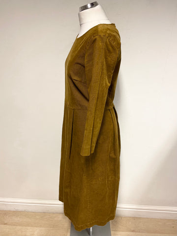 THOUGHT BROWN FINE CORDUROY 3/4 SLEEVE MIDI DRESS SIZE 10