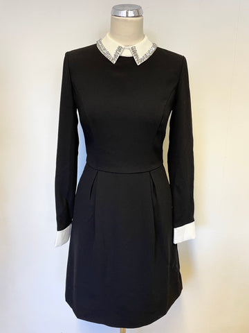 BRAND NEW TED BAKER TIMU BLACK & WHITE EMBELLISHED COLLAR LONG SLEEVE DRESS SIZE 1 UK 8/10