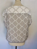 MINT VELVET GREY & WHITE PRINT CAP SLEEVE TOP SIZE 12