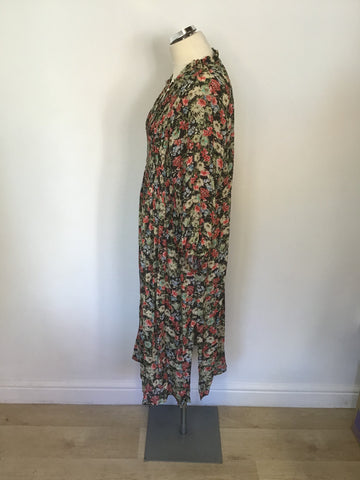 ZARA MULTI COLOURED FLORAL PRINT 3/4 LENGTH SLEEVE BUTTON FRONT DRESS SIZE XL