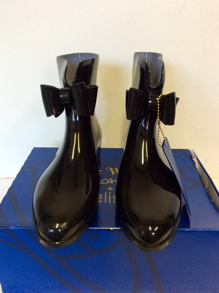 BRAND NEW VIVIENNE WESTWOOD ANGLOMANIA MELISA BLACK BOW TRIM ANKLE WELLY BOOTS SIZE 6/39