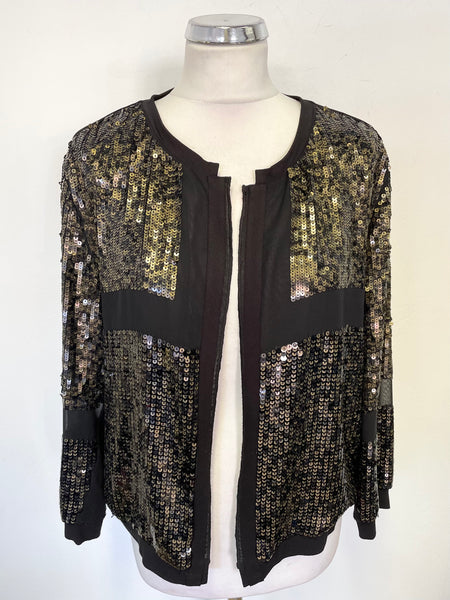 RIANI BLACK SEQUINNED EDGE TO EDGE CARDIGAN SIZE 14
