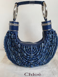 VINTAGE CHLOE 2002 BLUE BEADED CRESCENT SPECIAL OCCASION / EVENING BAG