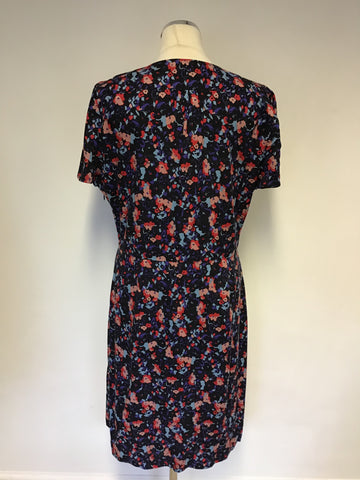 JIGSAW BLACK FLORAL PRINT TEA DRESS SIZE 14