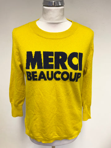 J CREW MUSTARD & BLACK MERCI BEAUCOUP 100% CASHMERE JUMPER SIZE M