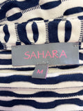 SAHARA NAVY BLUE & WHITE PATTERNED 3/4 SLEEVE STRETCH TUNIC DRESS SIZE M