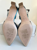 BRAND NEW BODEN NAVY BLUE & TURQUOISE PATENT LEATHER SLINGBACK HEELS SIZE 4.5/37.5