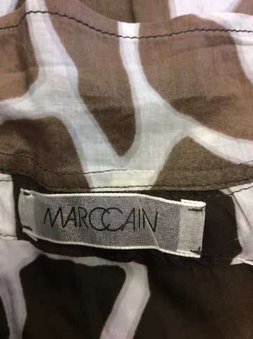 MARCCAIN BROWN & WHITE PRINT GATHERED BLOUSE SIZE 2 UK 2