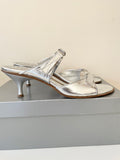 AFEF ITALIAN SILVER SLIP ON HEELED SANDALS SIZE 4/37