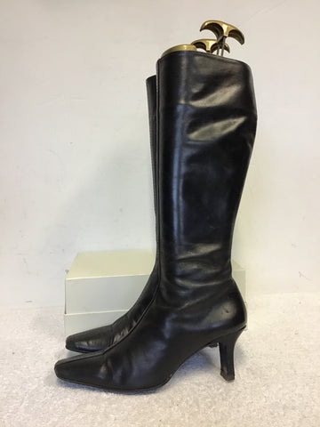 ROBERTO VIANNI BLACK LEATHER KNEE LENGTH BOOTS SIZE 4/37