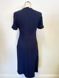 WHISTLES NAVY BLUE SHORT SLEEVE ASYMETRIC TRIMS OCCASION DRESS SIZE 10