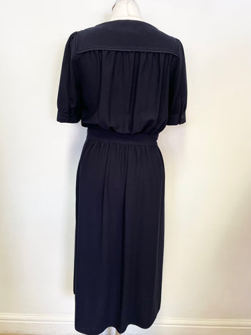 HOBBS NW3 NAVY BLUE SHORT SLEEVE MIDI DRESS SIZE 10