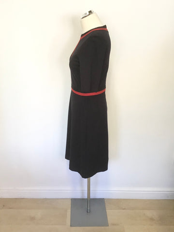 HOBBS NAVY BLUE & RED TRIM SHORT SLEEVE STRETCH JERSEY DRESS SIZE 10