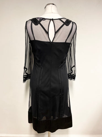 COAST BLACK MESH & SILK TRIMMED 3/4 SLEEVE SPECIAL OCCASION DRESS SIZE 10