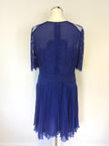 WHISTLES BLUE LACE & PLEATED SHORT SLEEVE OCCASION DRESS SIZE 16