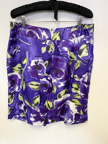 PHASE EIGHT PURPLE FLORAL PRINT SATIN DRAPED FRONT SKIRT SIZE 14